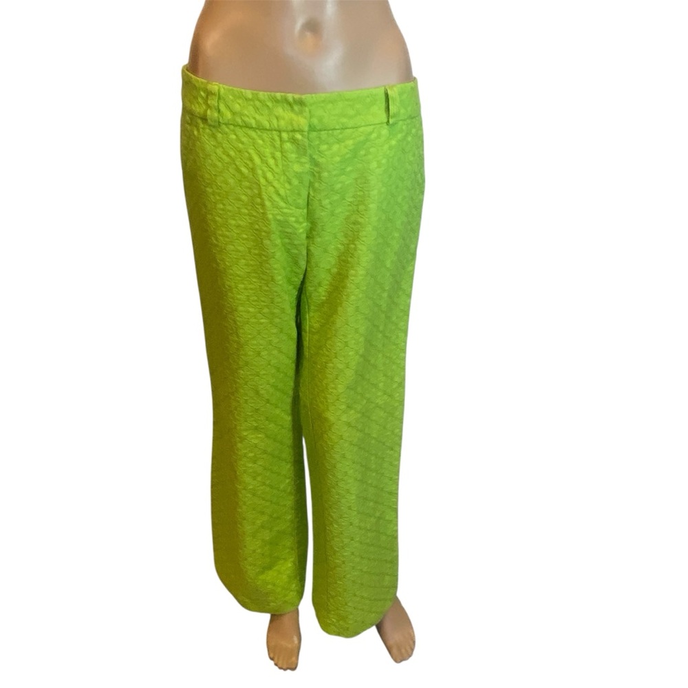 Trina Turk Los Angeles Wide Leg Textured Slacks Pants Lime Green Size 8 VGC